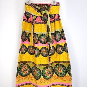 Vtg Mr B of California Maxi Skirt Small? Boho Black Yellow Pink Floral Print